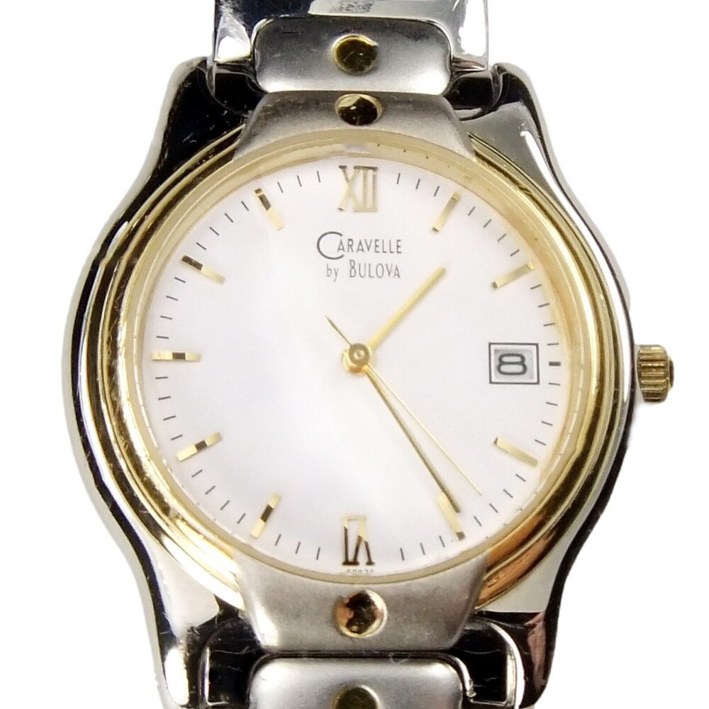 CARAVELLE BY BULOVA Mens Watch Model T5 Silver and Gold Tone - Date 7 1/2" Wrist